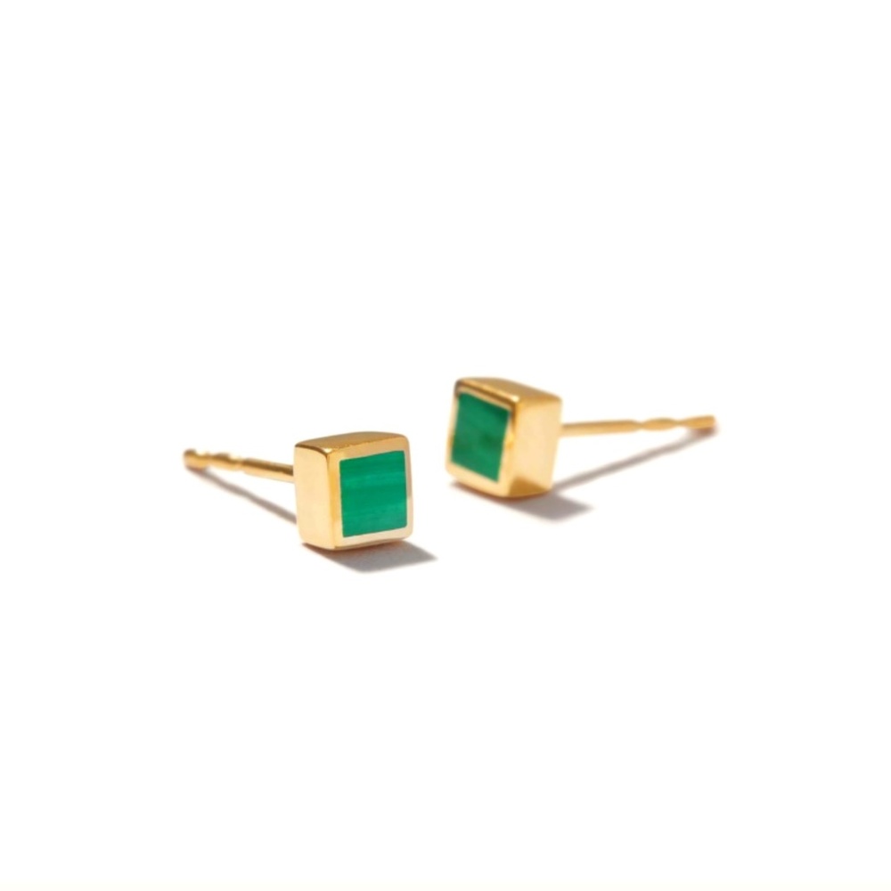 NWT Mejuri 14K Malachite Square Stud Earrings